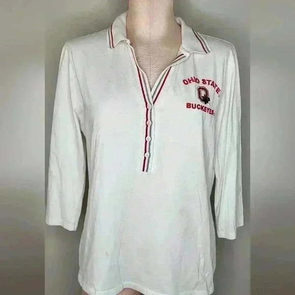 Belle Pointe Vintage OSU Ohio State Womens White Polo Size Large - Picture 1 of 9